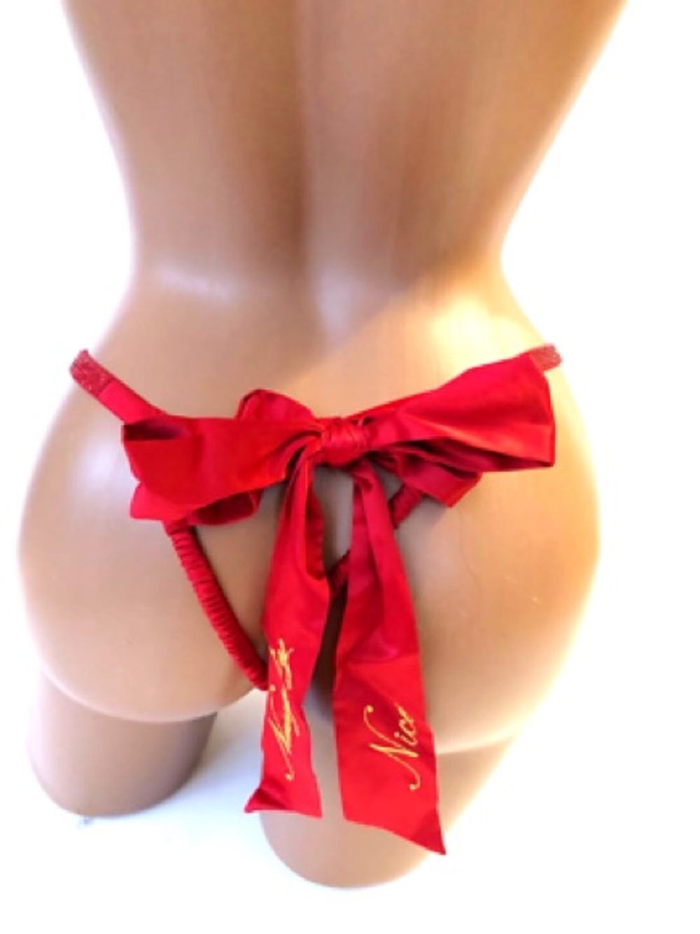 Dream Angels Red Naughty Nice Satin Bow Tie Open Back Panty